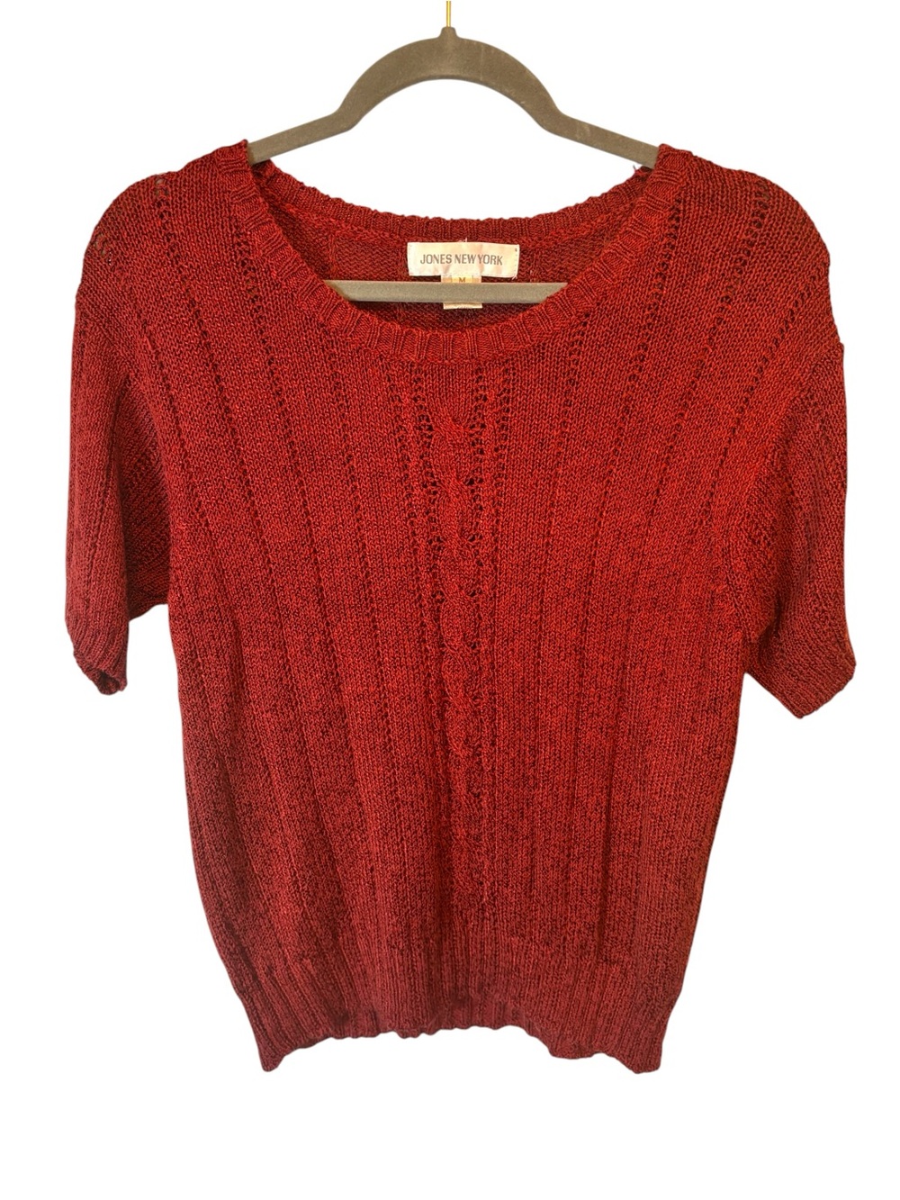 Jones New York Brick Red knit Short-Sleeve Scoop Neck Sweater Size Medium